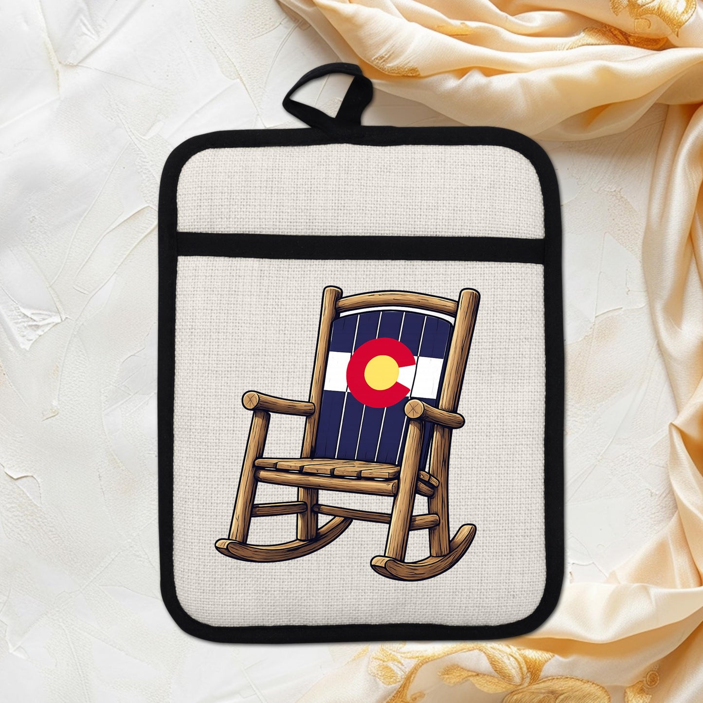 Linen Oven Mitt - Colorado Rocking Chair Pot Holder with Trivet & Heat Resistant Design