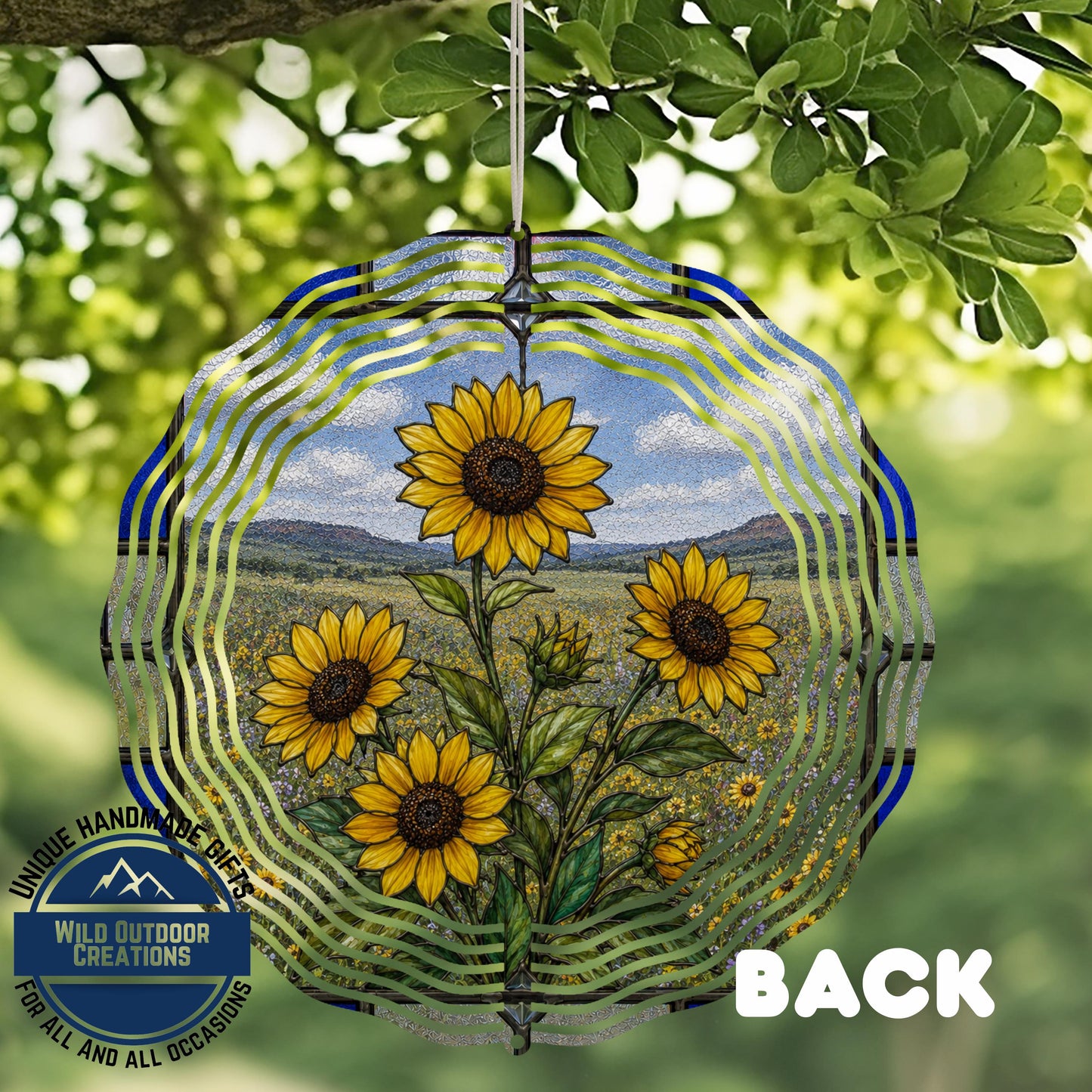 Sunflower Wind Spinner Kansas State Flower Stained Glass Style Garden Aluminum Outdoor Decor