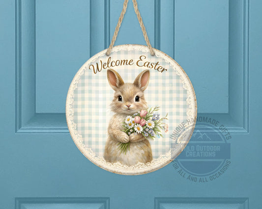 Easter Door Sign Featuring Bunny Door Hanger | Vintage Spring Sign | Outdoor Use