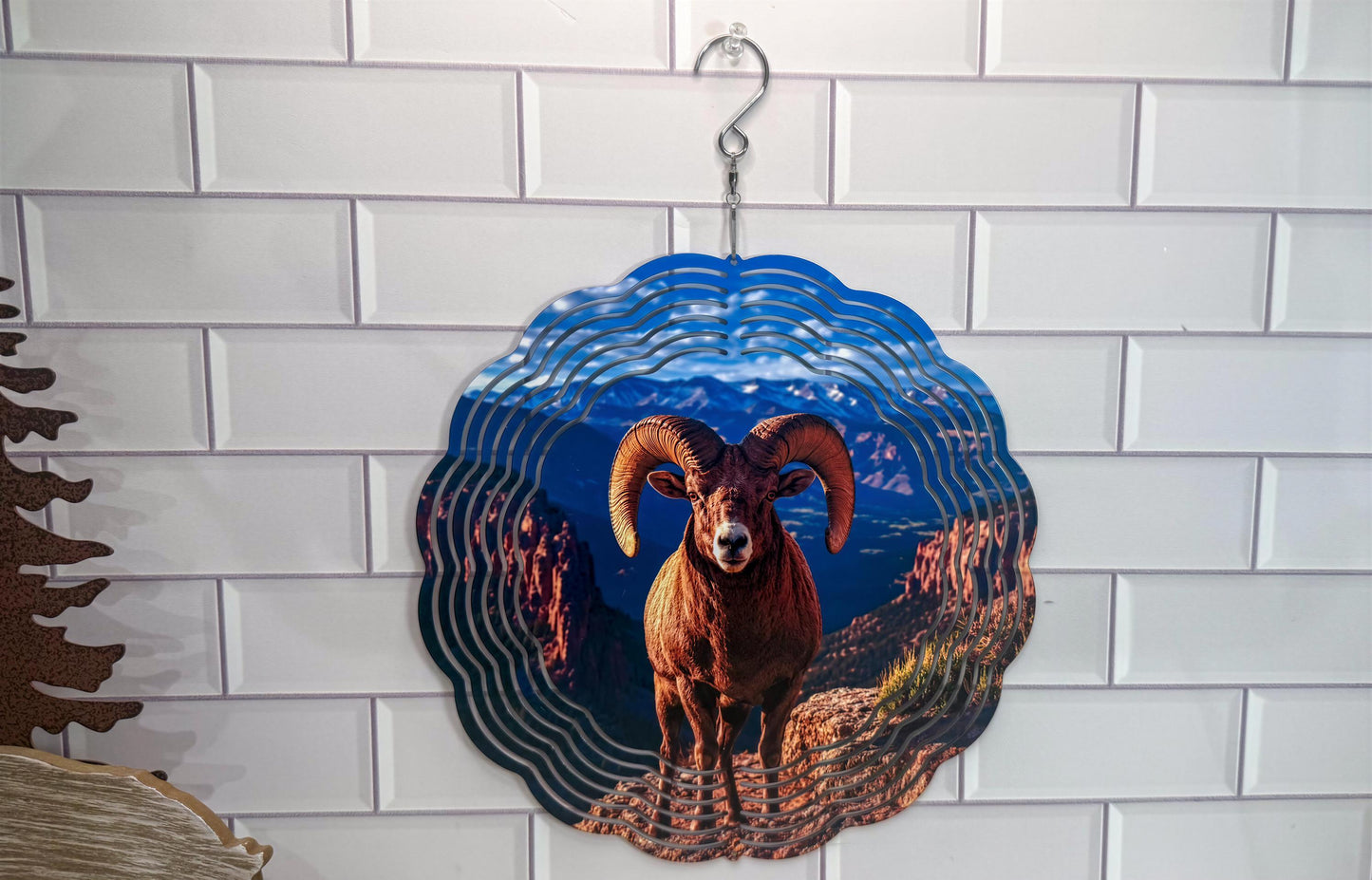 Big Horn Sheep Wind Spinner | 10 Inch | Wildlife Garden | Rotating Décor