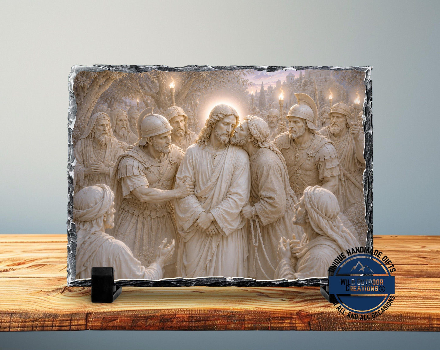 Betrayal of Jesus Slate Plaque, Judas Kiss Religious Wall Decor, Christian Easter Gift