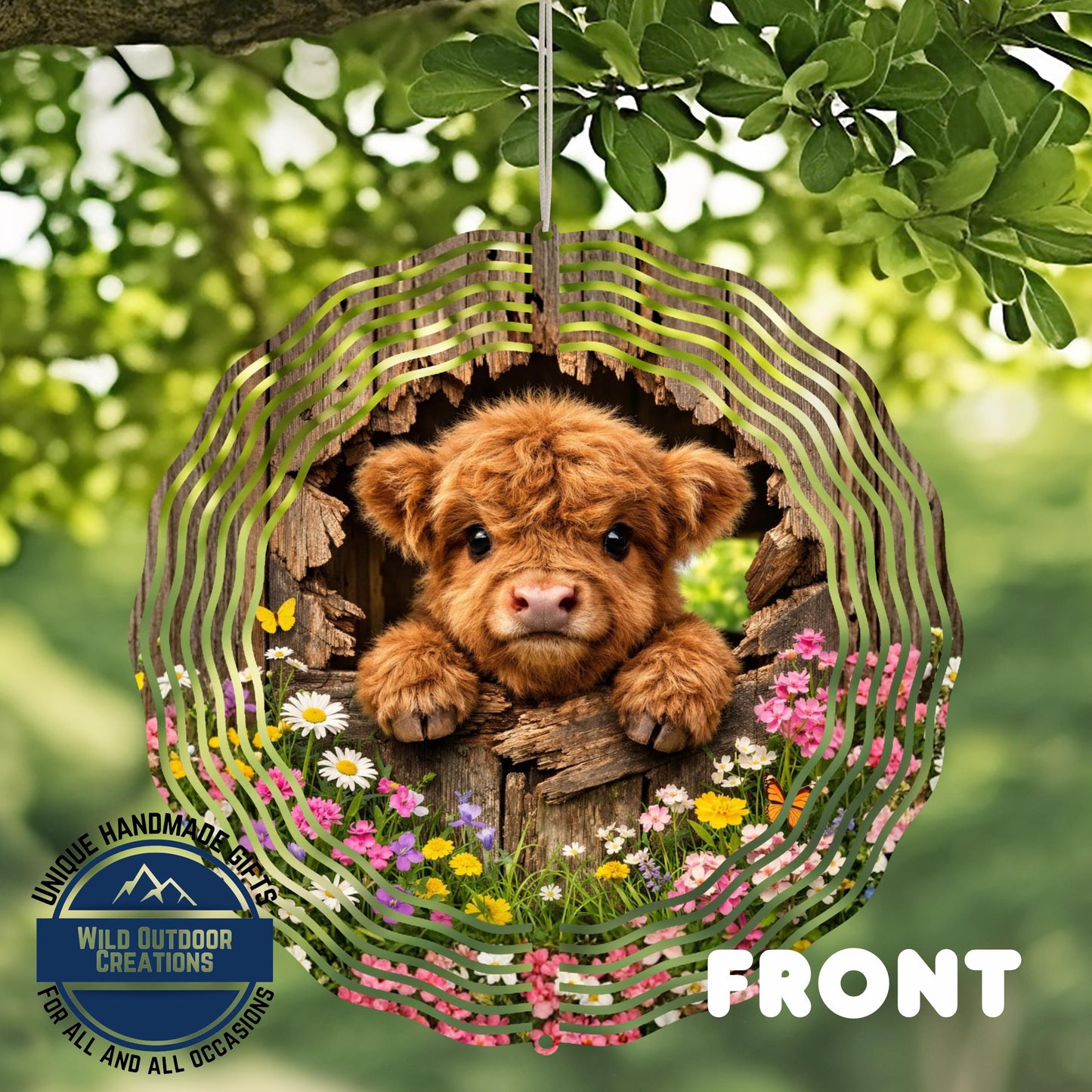 Highland Cow Wind Spinner – Double Sided Aluminum Garden Decor, 10-Inch Rustic Outdoor Patio