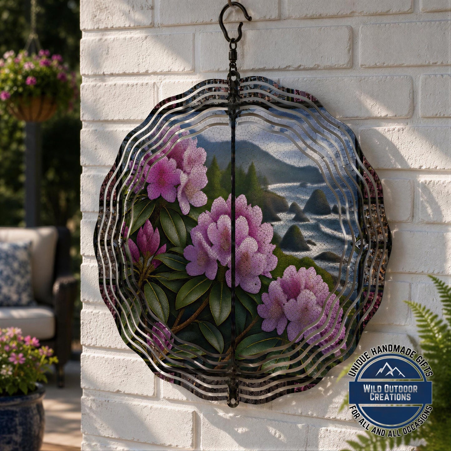 Washington Wind Spinner - Garden Spinner With Purple Bloom Metal Outdoor Patio Art