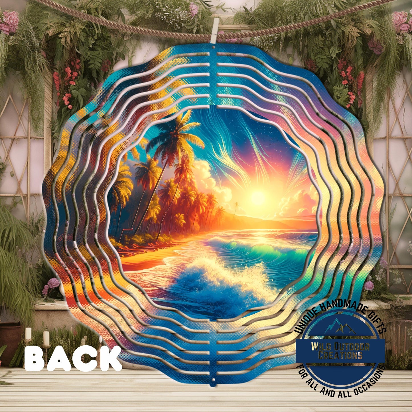 Garden Wind Spinner - Beach Sunset Spinner | Aluminum Coastal Decor, UV Protected