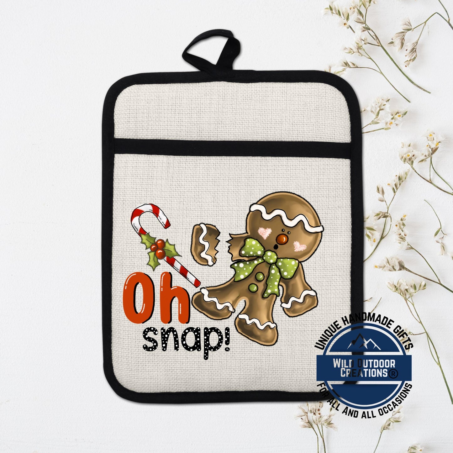Gingerbread Pot Holder Linen Hot Pad Oh Snap Funny Christmas Kitchen Gift Decor
