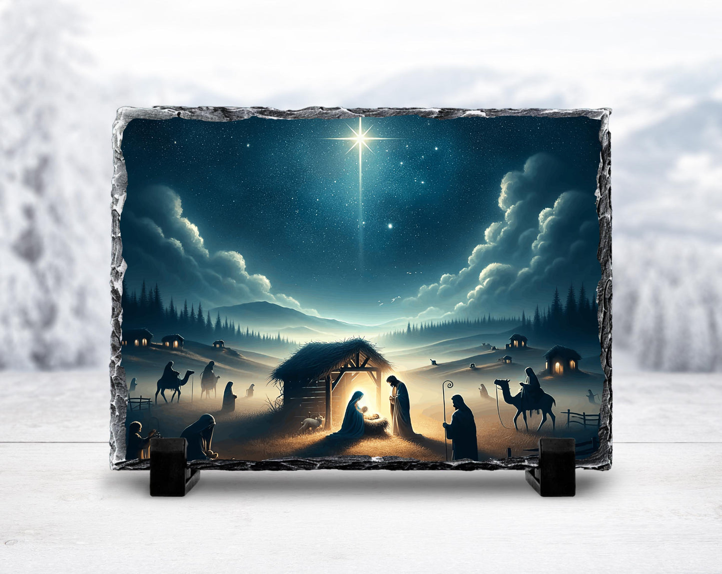 Nativity Scene Slate Art with Star Shepherds  Wisemen  Meaningful Religious Christmas Decor  Gift for the Home
