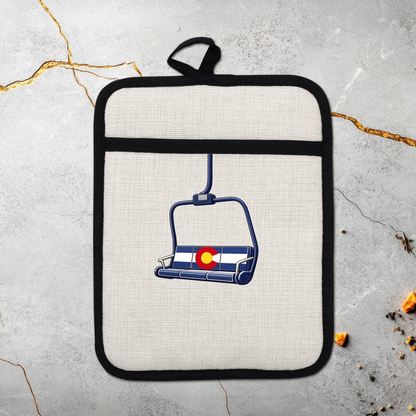 Colorado Flag Pot Holder – Ski Lift Pot Holder with Heat Resistant Mitt & Non Slip Trivet