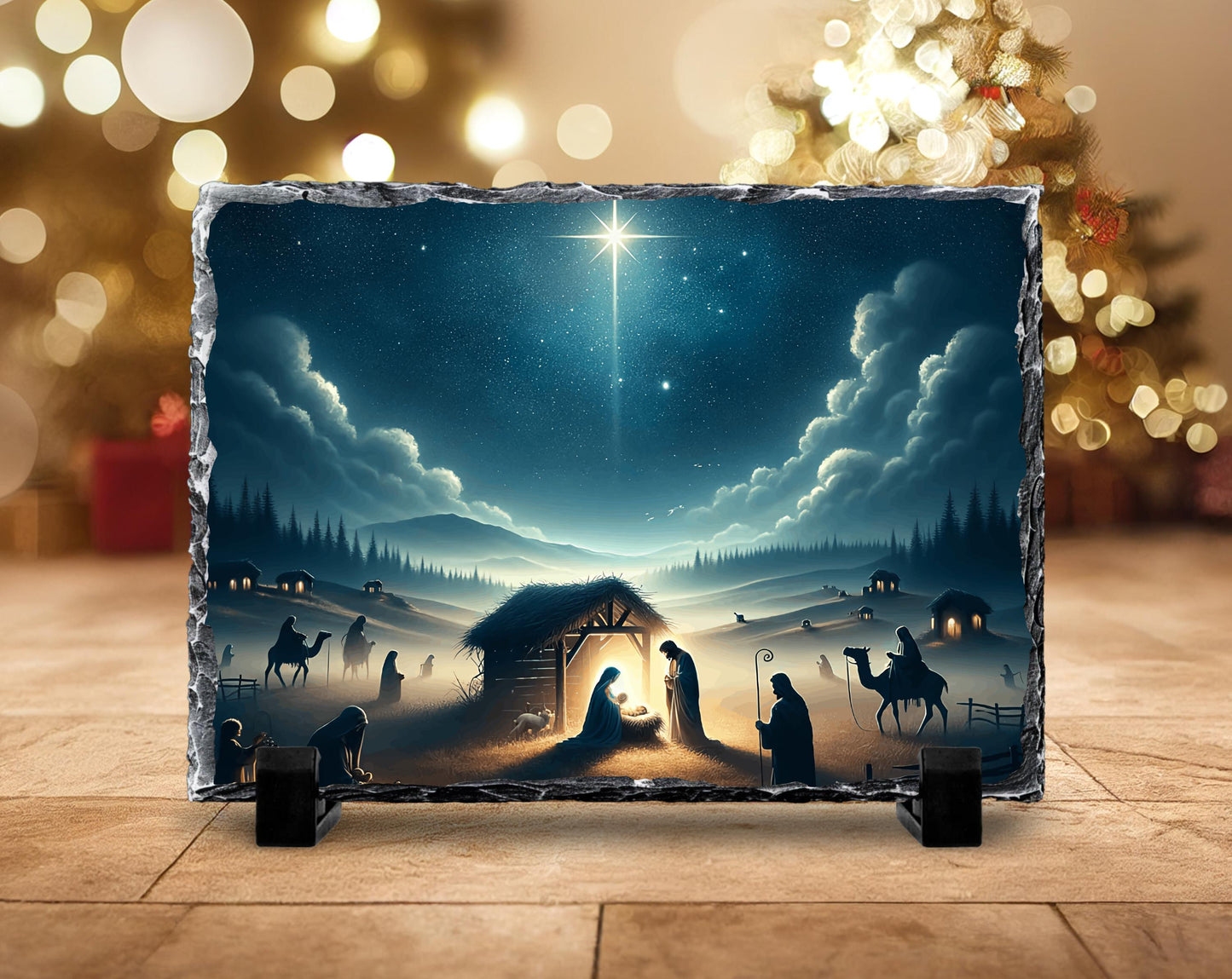 Nativity Scene Slate Art with Star Shepherds  Wisemen  Meaningful Religious Christmas Decor  Gift for the Home