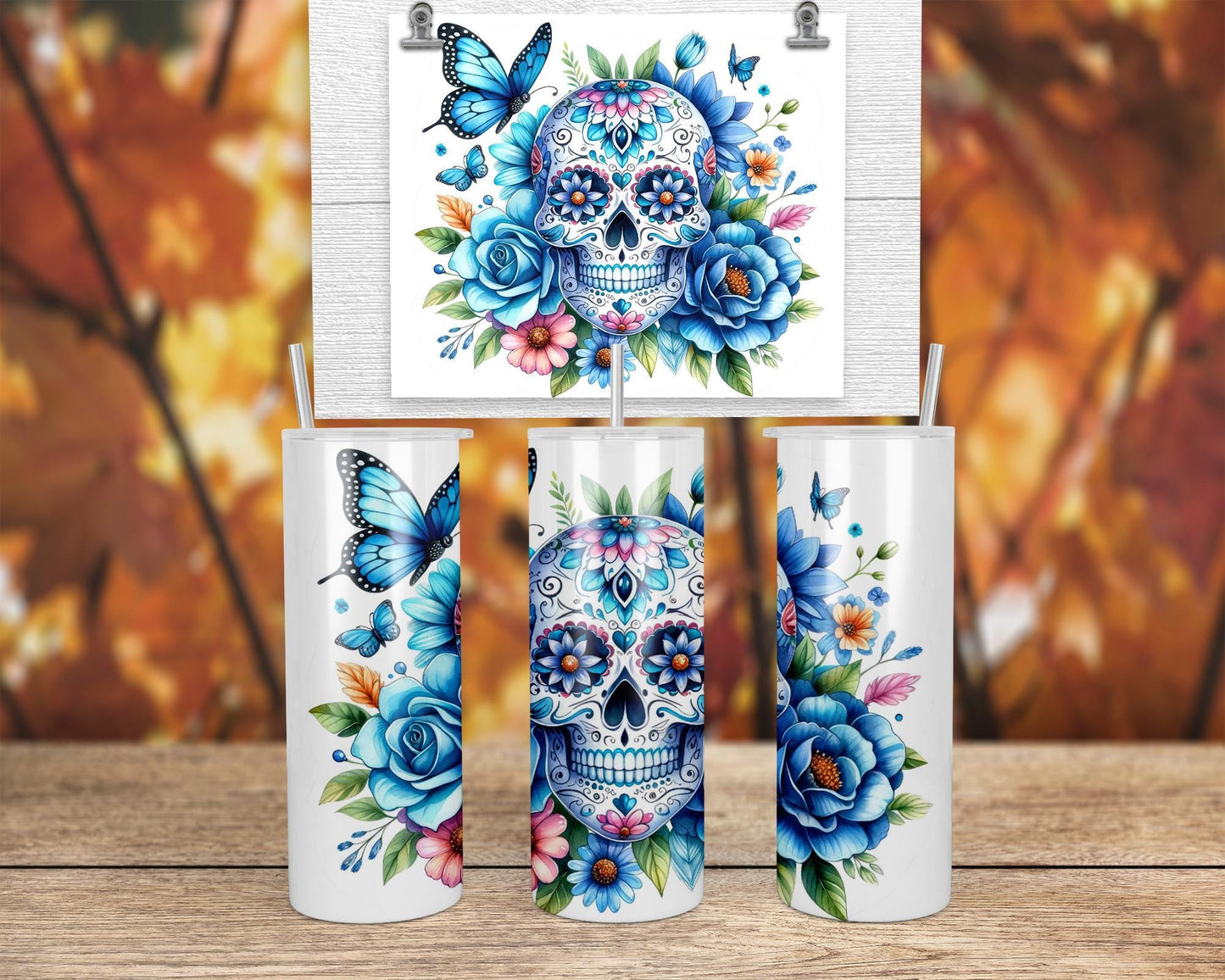 Glow In The Dark Sugar Skull Tumbler, Unique Gift for Spooky Chic
