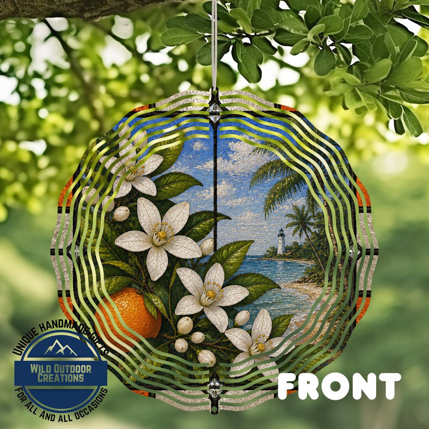 Orange Blossom Wind Spinner - Aluminum Outdoor Garden Decor, Florida State Flower Art