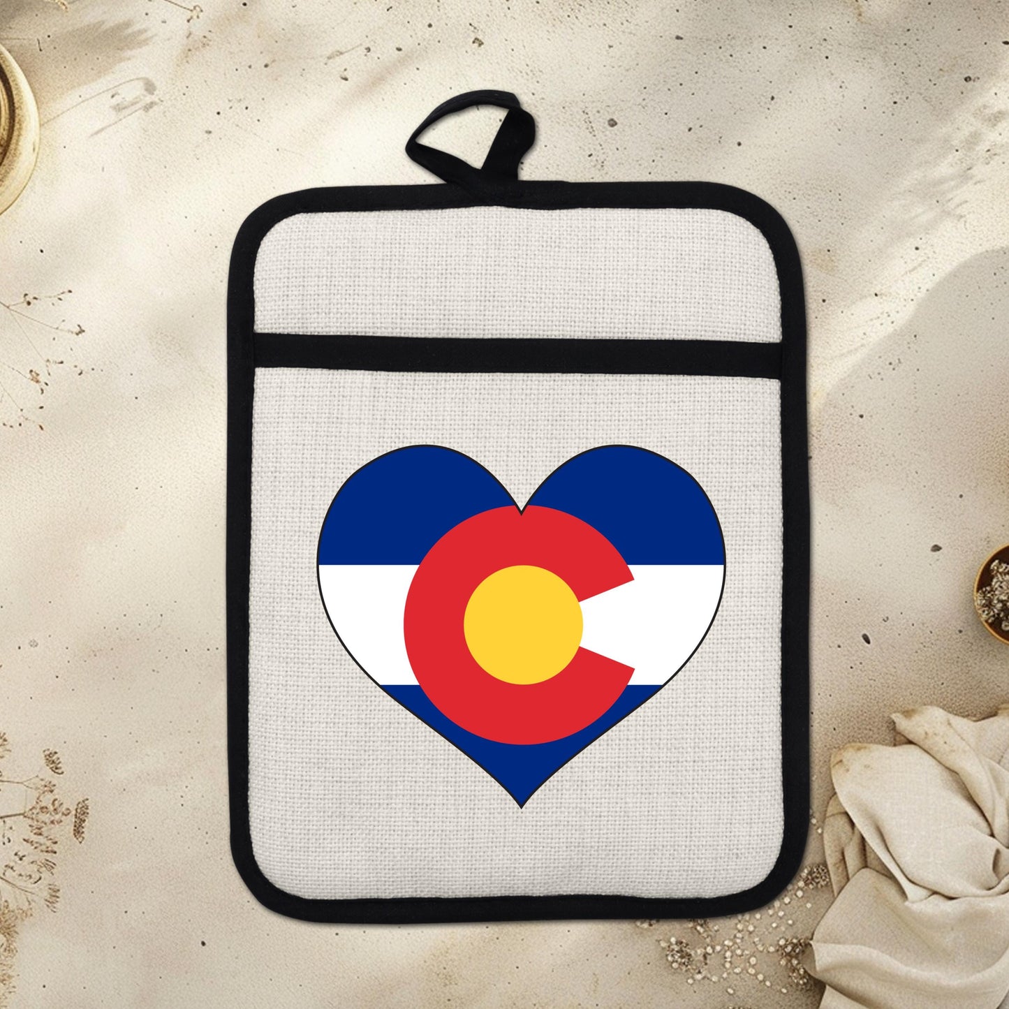 Colorado Heart Pot Holder – Silicone Pot Holder with Linen Front & Heat Resistant Trivet
