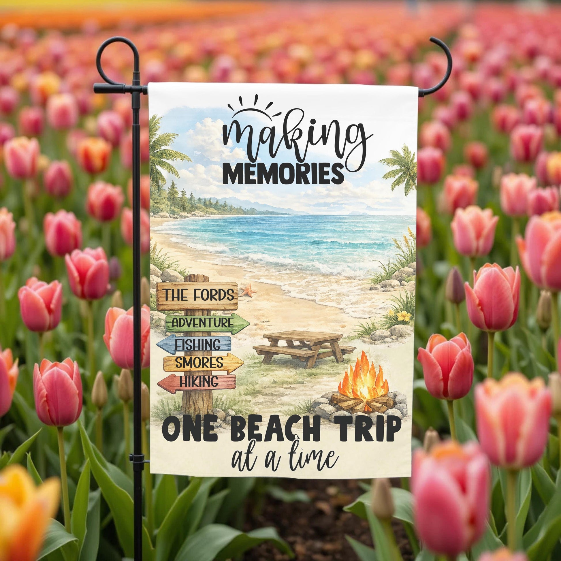 Personalized Beach Garden Flag – Coastal Summer Decor | Double Sided 12x18 - close up detail