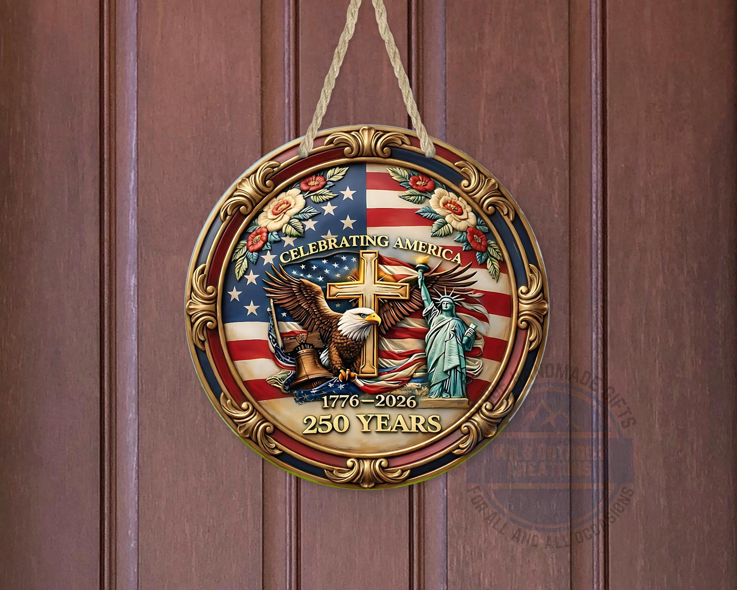 Patriotic Door Hanger - America 250 Decor | Eagle And Flag Aluminum Sign