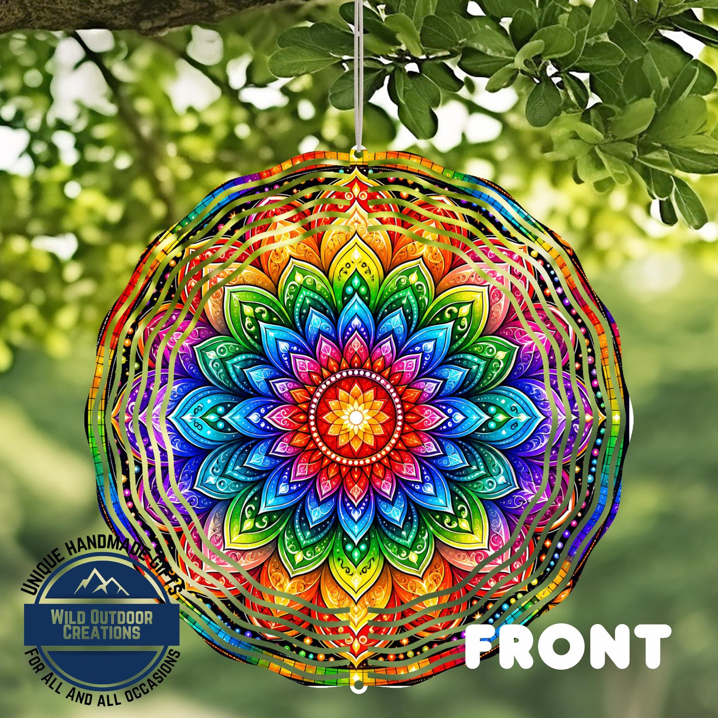 Colorful Mandala Wind Spinner Rainbow Garden Decor Double Sided Aluminum Spinner