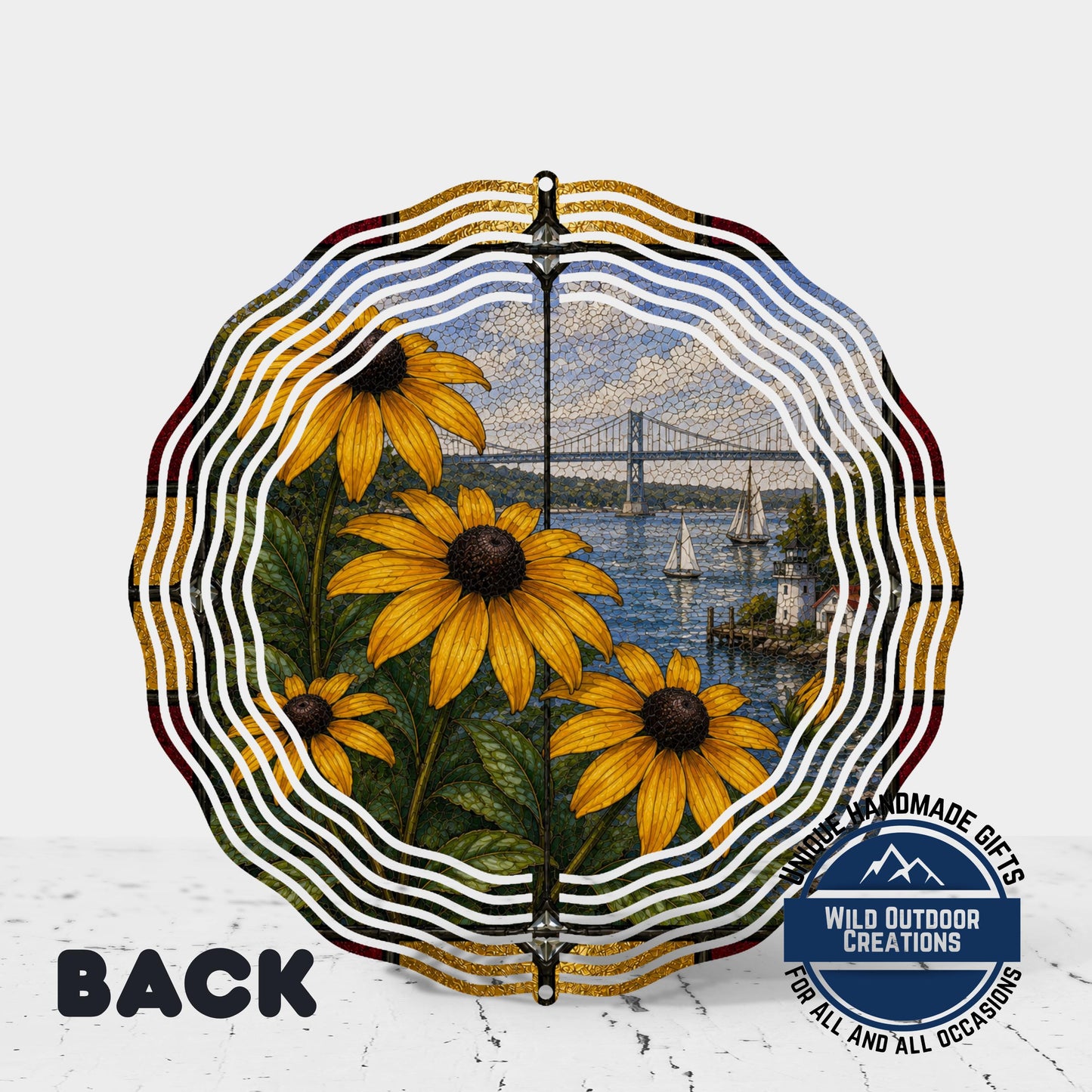 Black Eyed Susan Wind Spinner Maryland State Flower Stained Glass Garden Aluminum Decor
