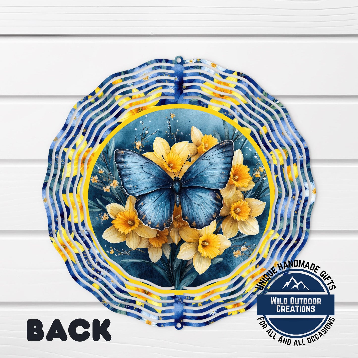 Daffodil Wind Spinner – Blue Butterfly Garden Decor, 10-Inch Aluminum Outdoor