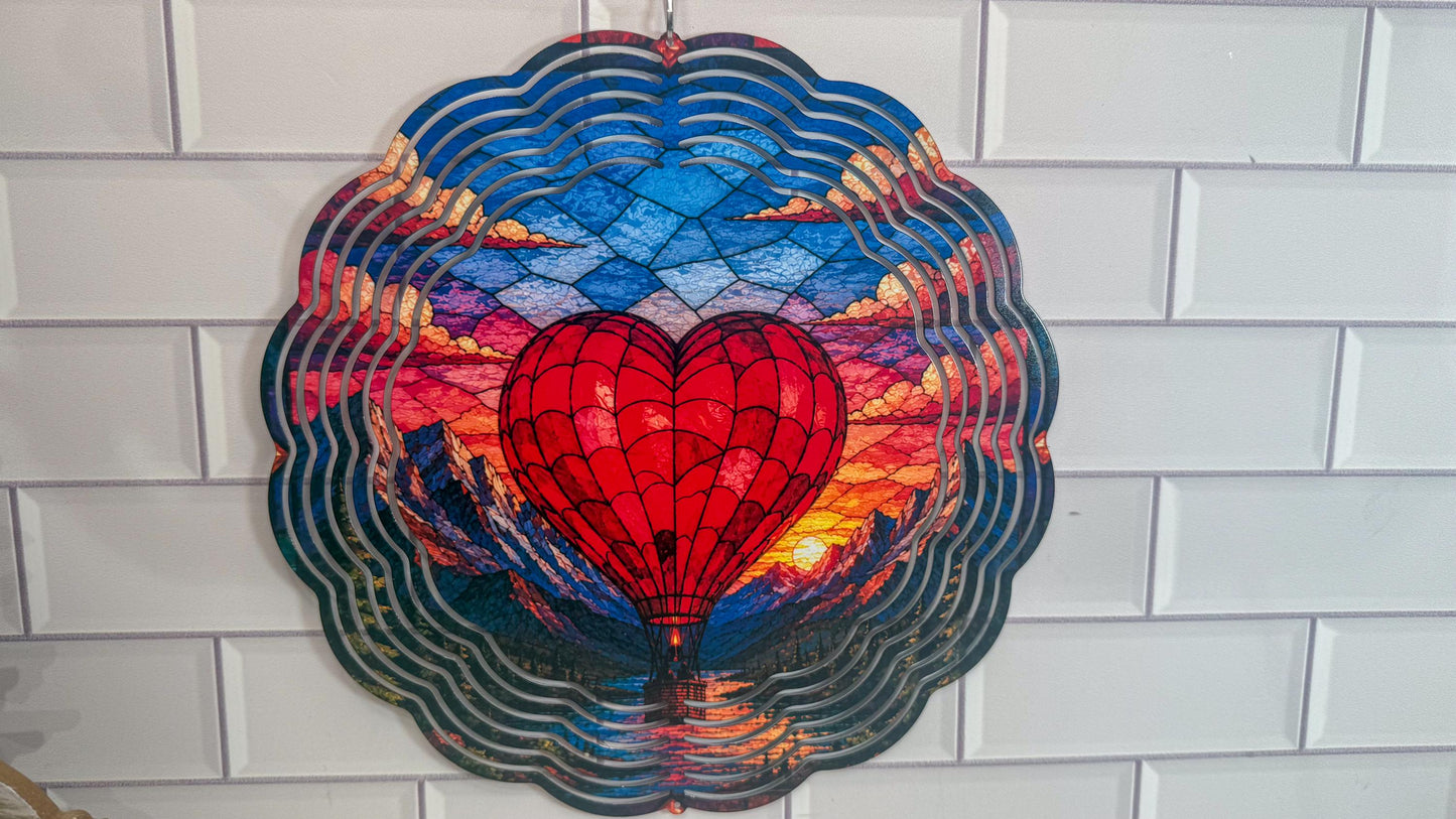Heart Wind Spinner, Hot Air Balloon, 360 Swivel, Indoor Outdoor