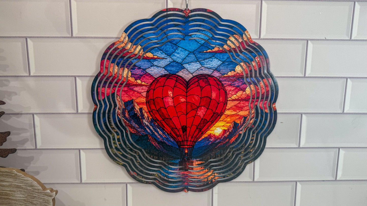 Heart Wind Spinner, Hot Air Balloon, 360 Swivel, Indoor Outdoor