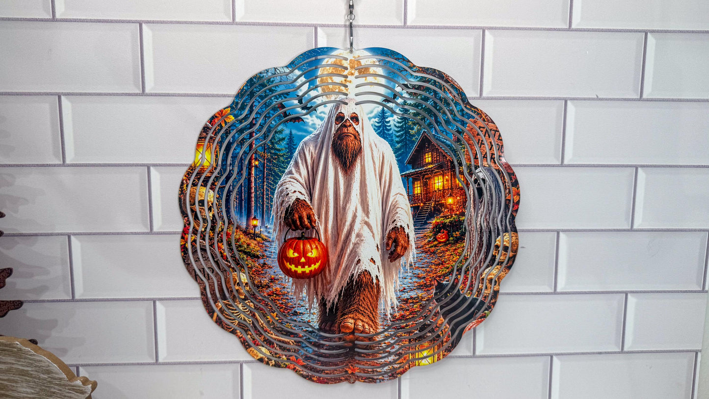 Ghost Wind Spinner, Bigfoot As Ghost, 10 Inch, 360 Swivel Decor