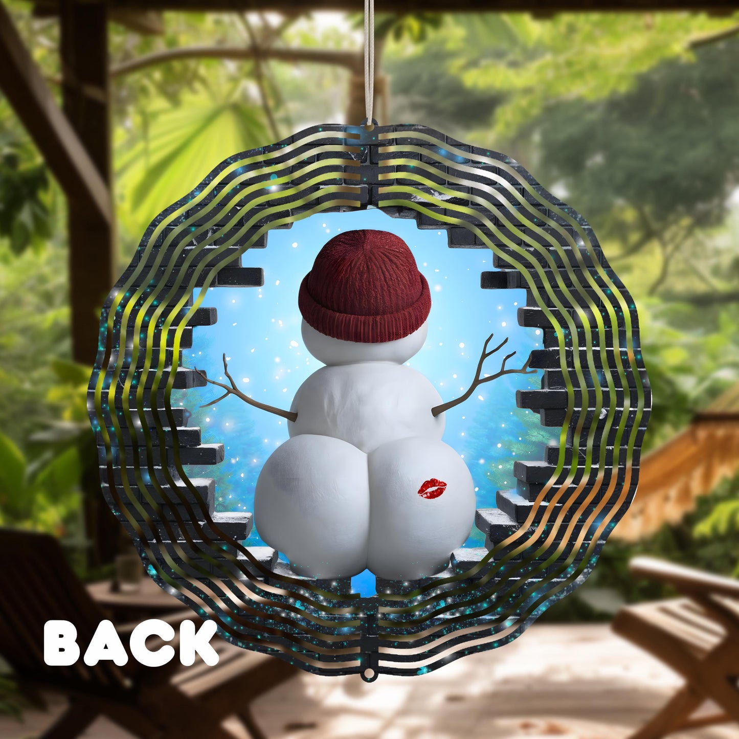 3D Snowman Wind Spinner - 10x10 Inch Aluminum Outdoor Art UV Coated 360 Rotation Perfect Christmas Gift