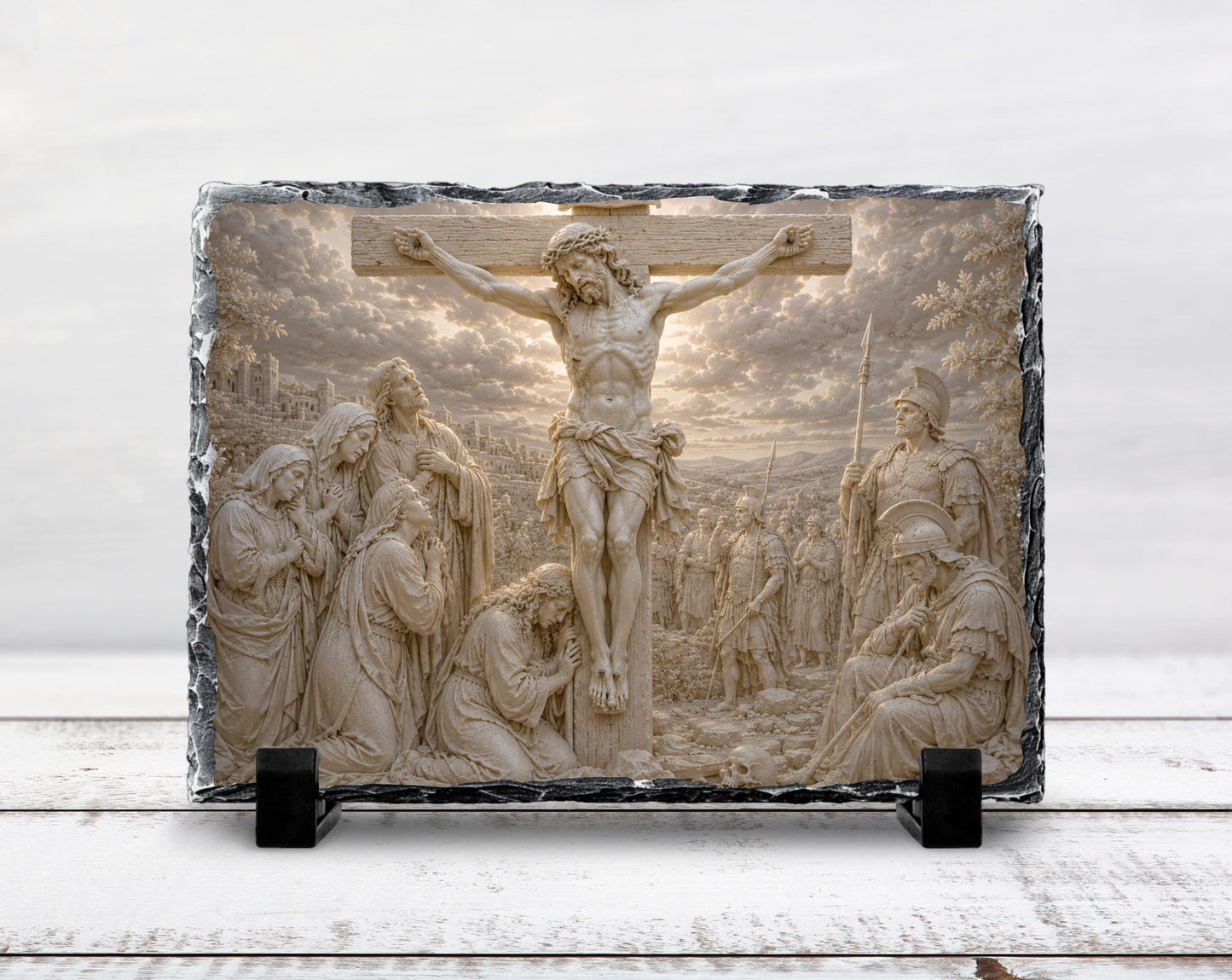 Crucifixion of Jesus Slate Plaque, Christ on Cross Religious Decor, Christian Easter Gift