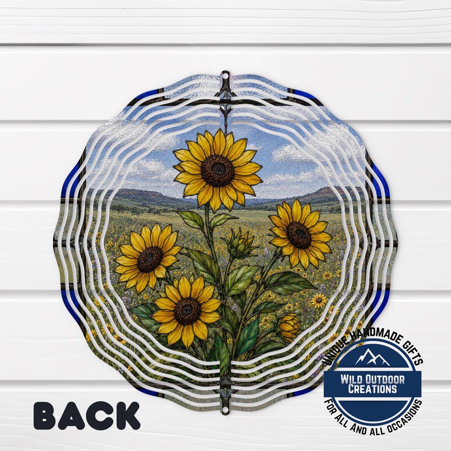 Sunflower Wind Spinner Kansas State Flower Stained Glass Style Garden Aluminum Outdoor Decor