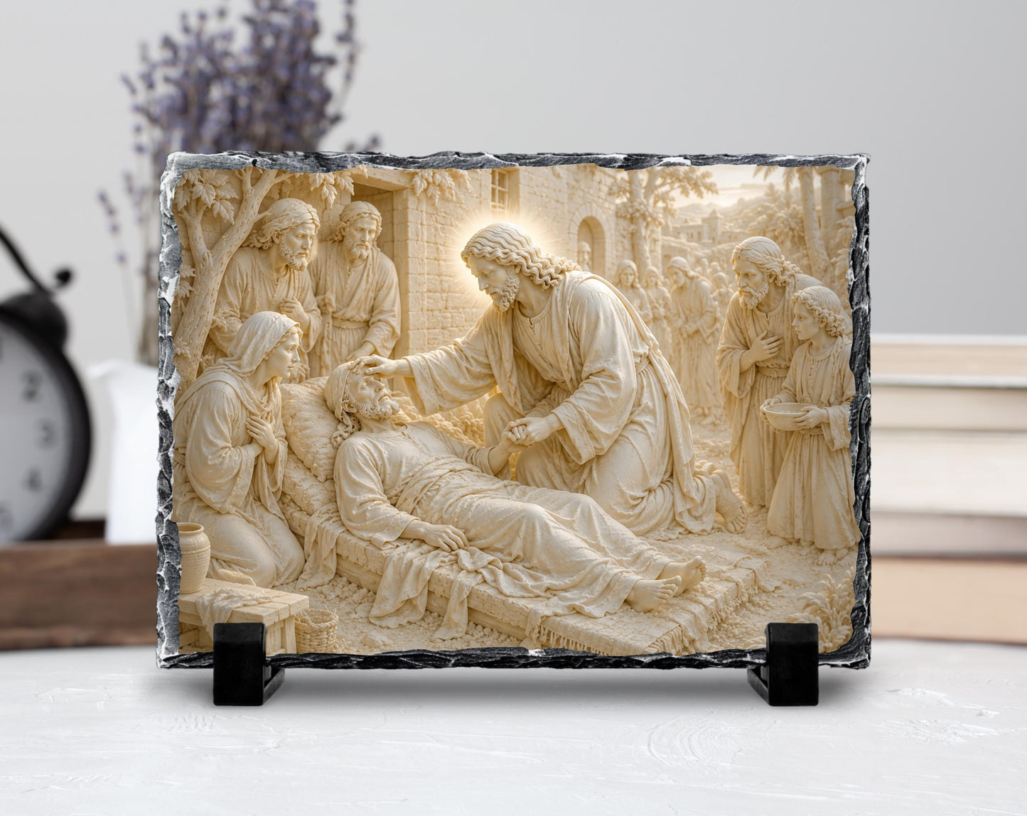 Jesus Healing the Sick Slate Plaque, Religious Bible Decor, Christian Get Well Gift