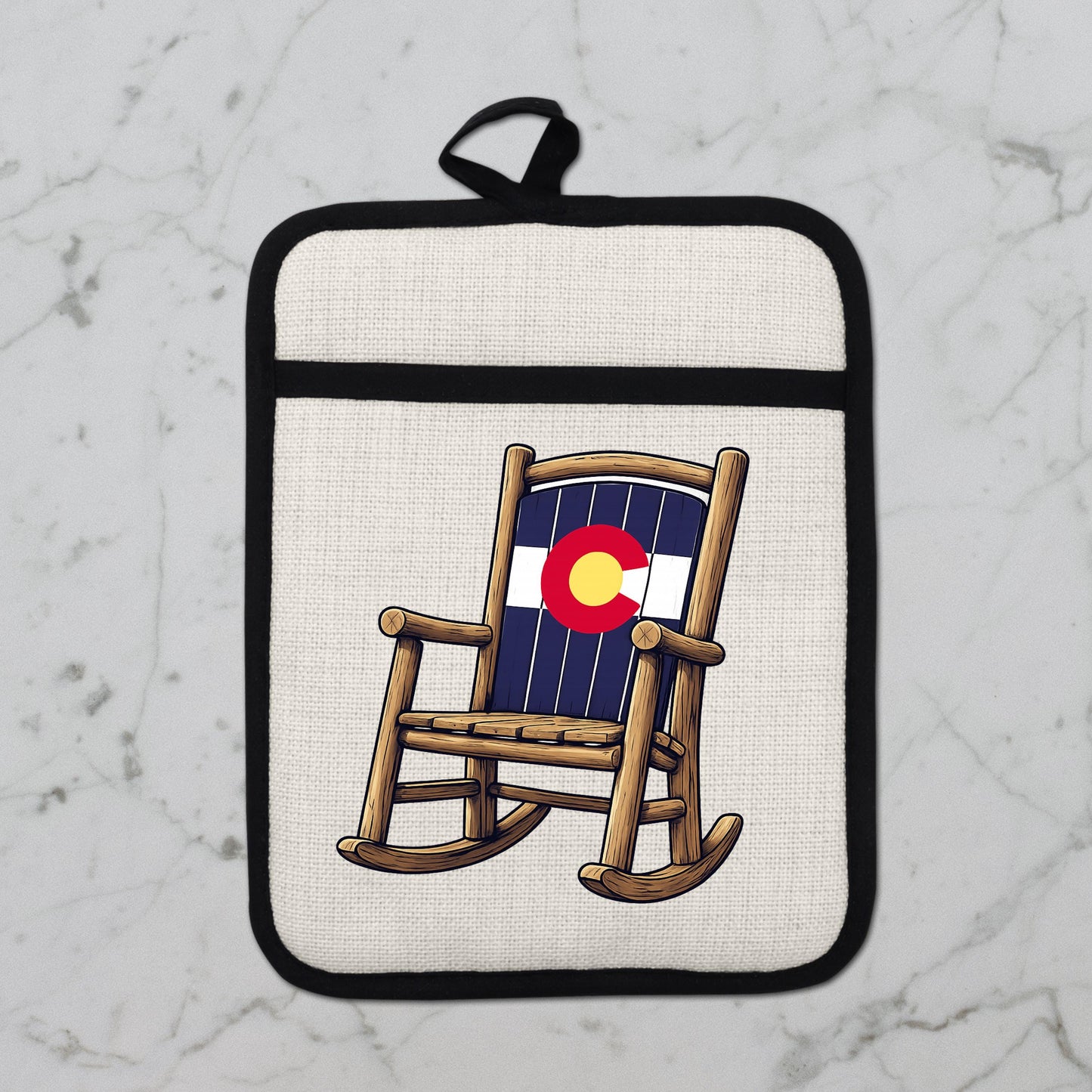 Linen Oven Mitt - Colorado Rocking Chair Pot Holder with Trivet & Heat Resistant Design