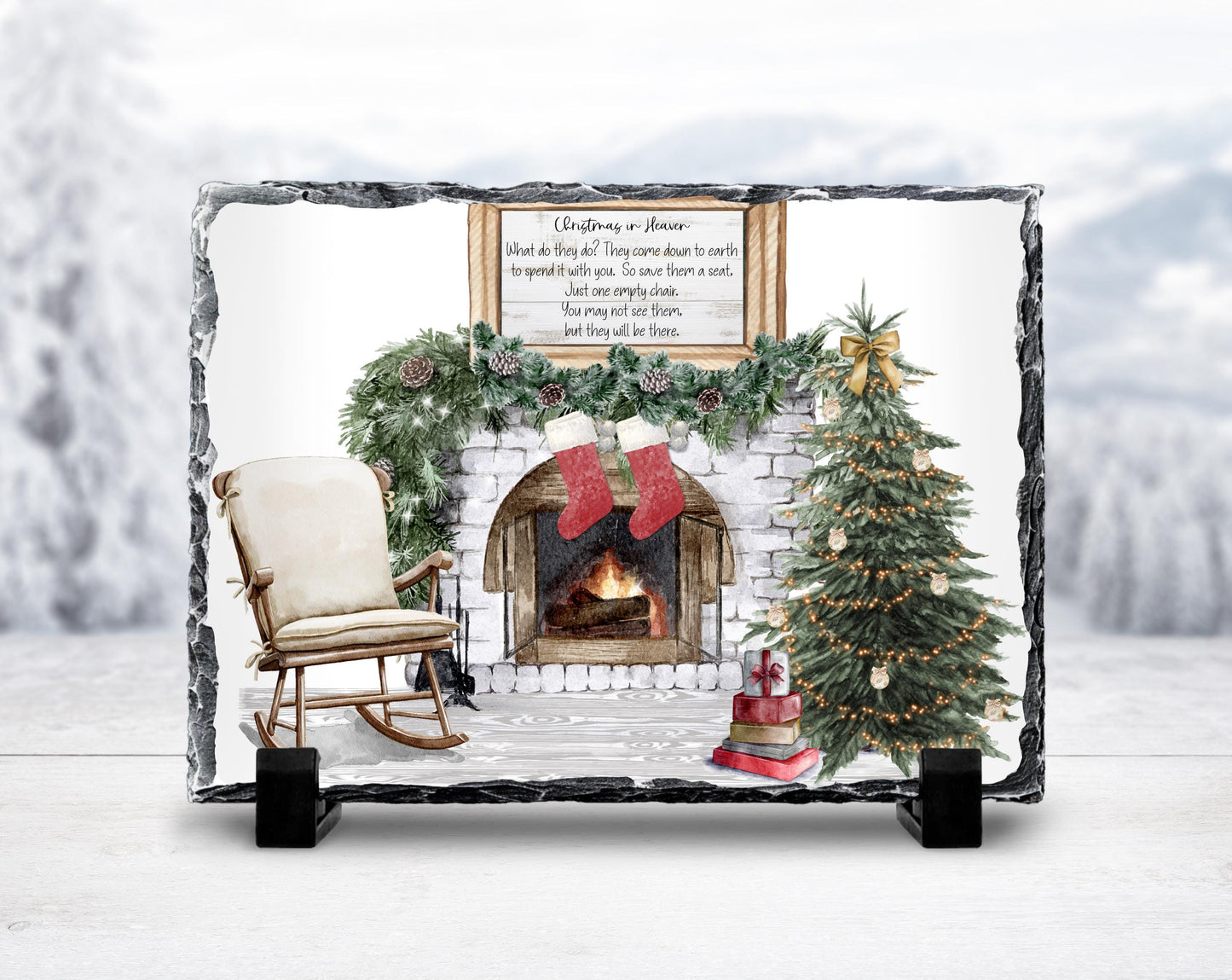 Christmas Memorial Slate Sign with Rustic Scene  Heartfelt Quote  A Thoughtful Gift for Grieving Families