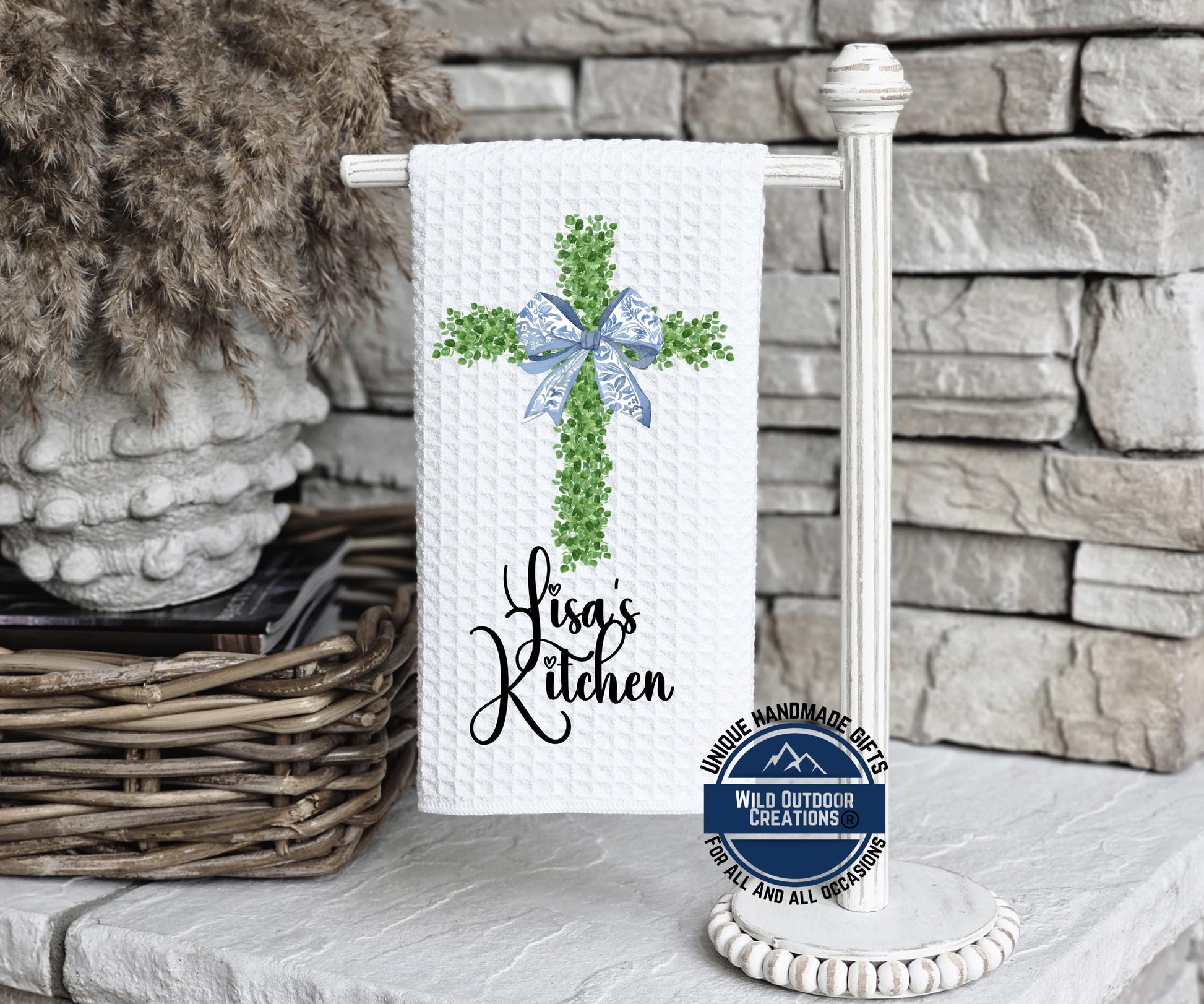 Personalized Kitchen Towel - Custom Name Cross Waffle Weave Easter Gift - alternate view