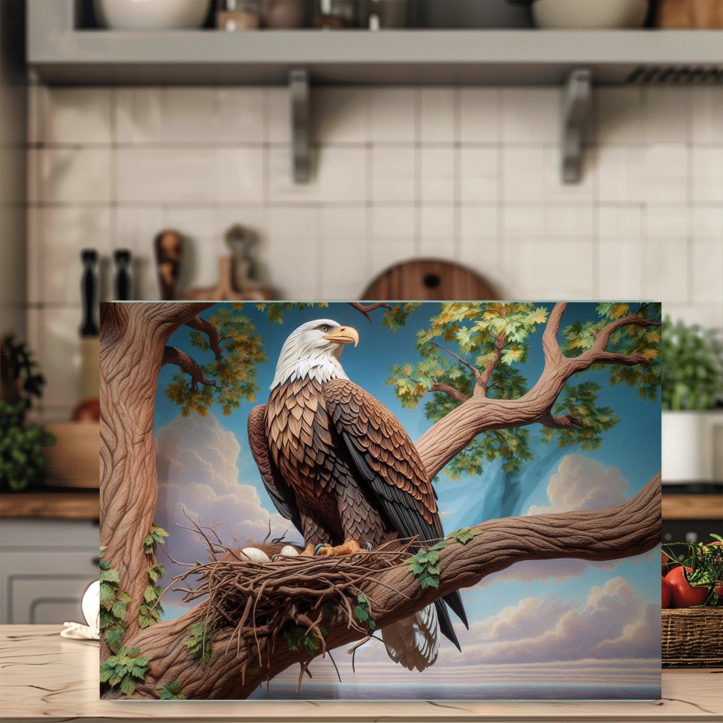 Bald Eagle Tempered Glass Cutting Board, Nature Inspired Glass Cutting Board