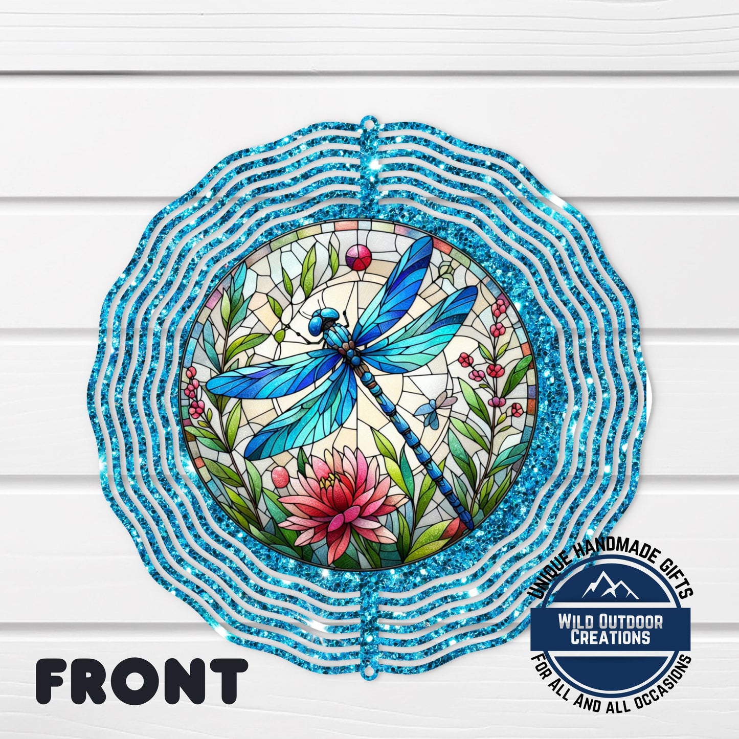 Dragonfly Wind Spinner - Vibrant Faux Glitter Stained Glass Garden Decor