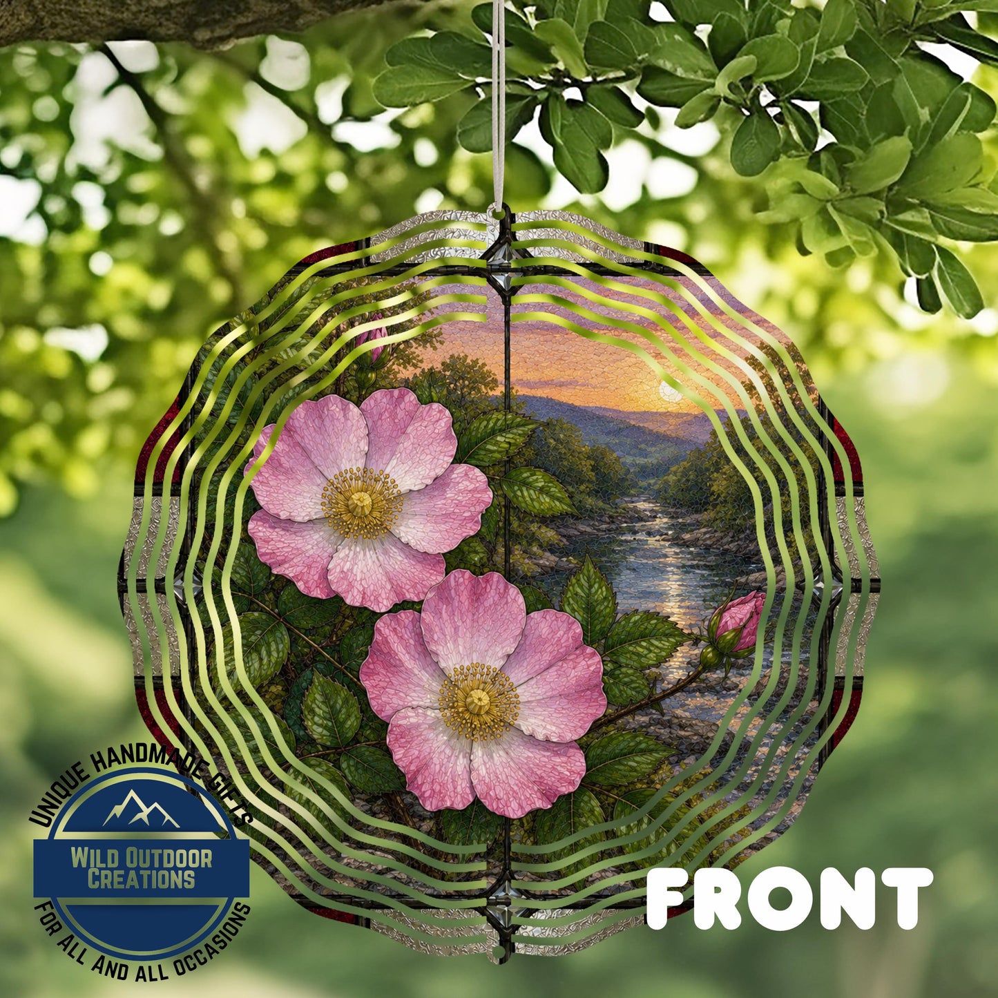 Cherokee Rose Wind Spinner Georgia State Flower Stained Glass Garden Aluminum Outdoor Decor