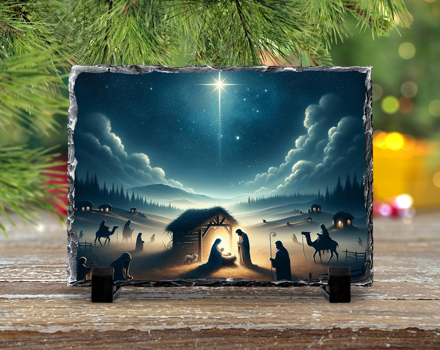 Nativity Scene Slate Art with Star Shepherds  Wisemen  Meaningful Religious Christmas Decor  Gift for the Home