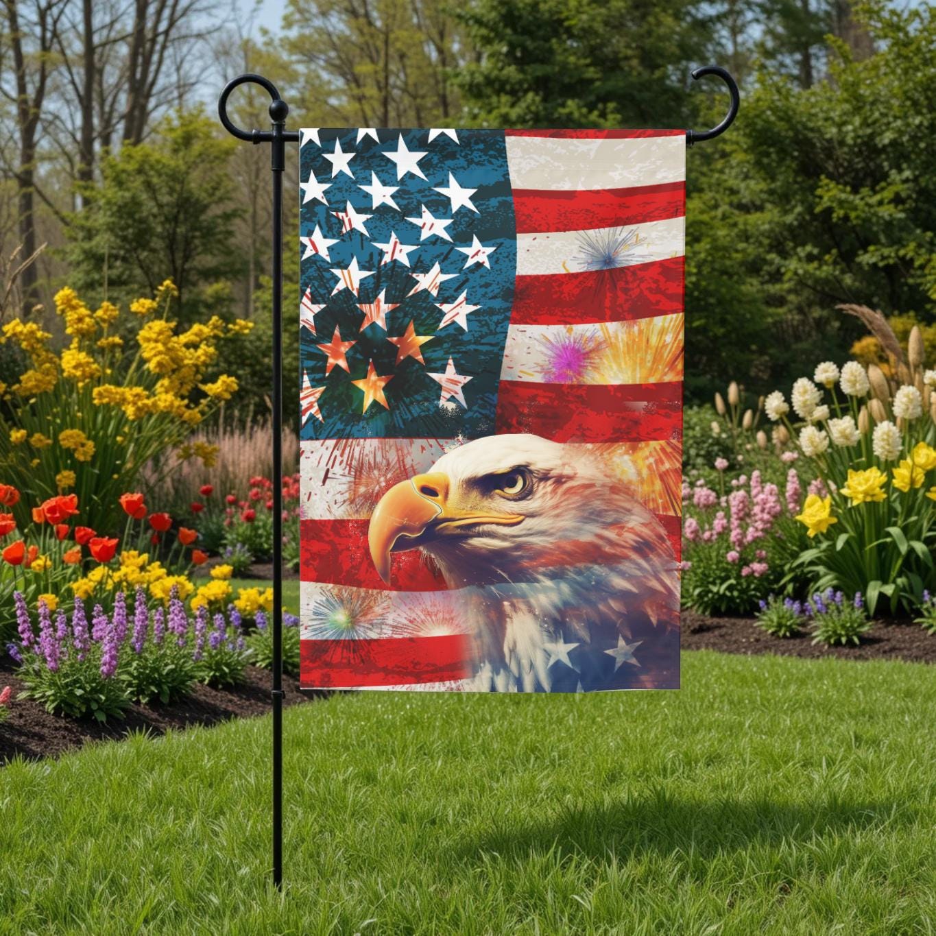 Bald Eagle Garden Flag - American Flag 12x18 Double Sided Patriotic Decor