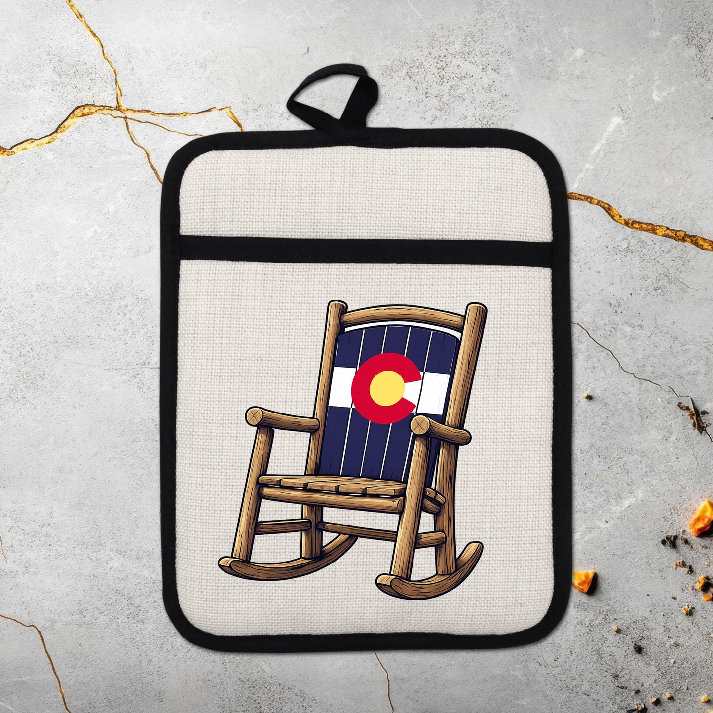 Linen Oven Mitt - Colorado Rocking Chair Pot Holder with Trivet & Heat Resistant Design