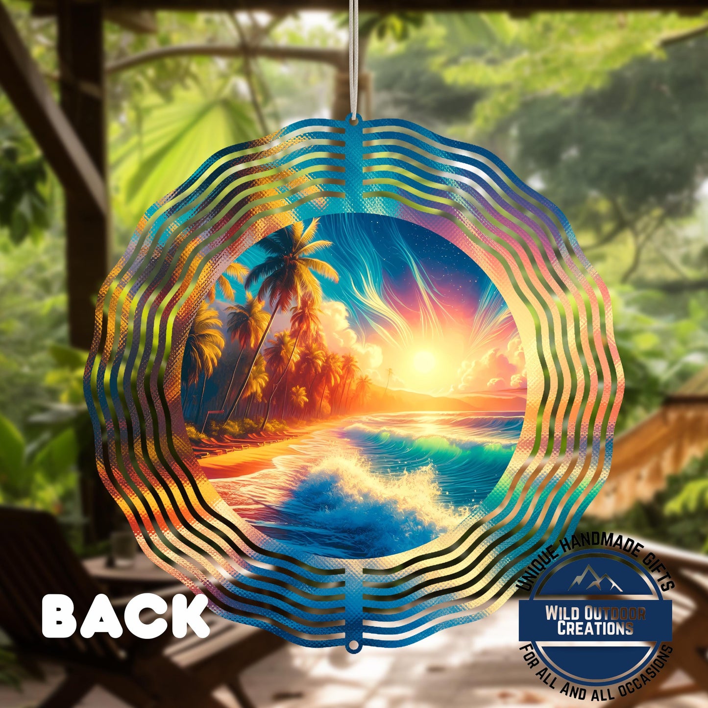 Garden Wind Spinner - Beach Sunset Spinner | Aluminum Coastal Decor, UV Protected