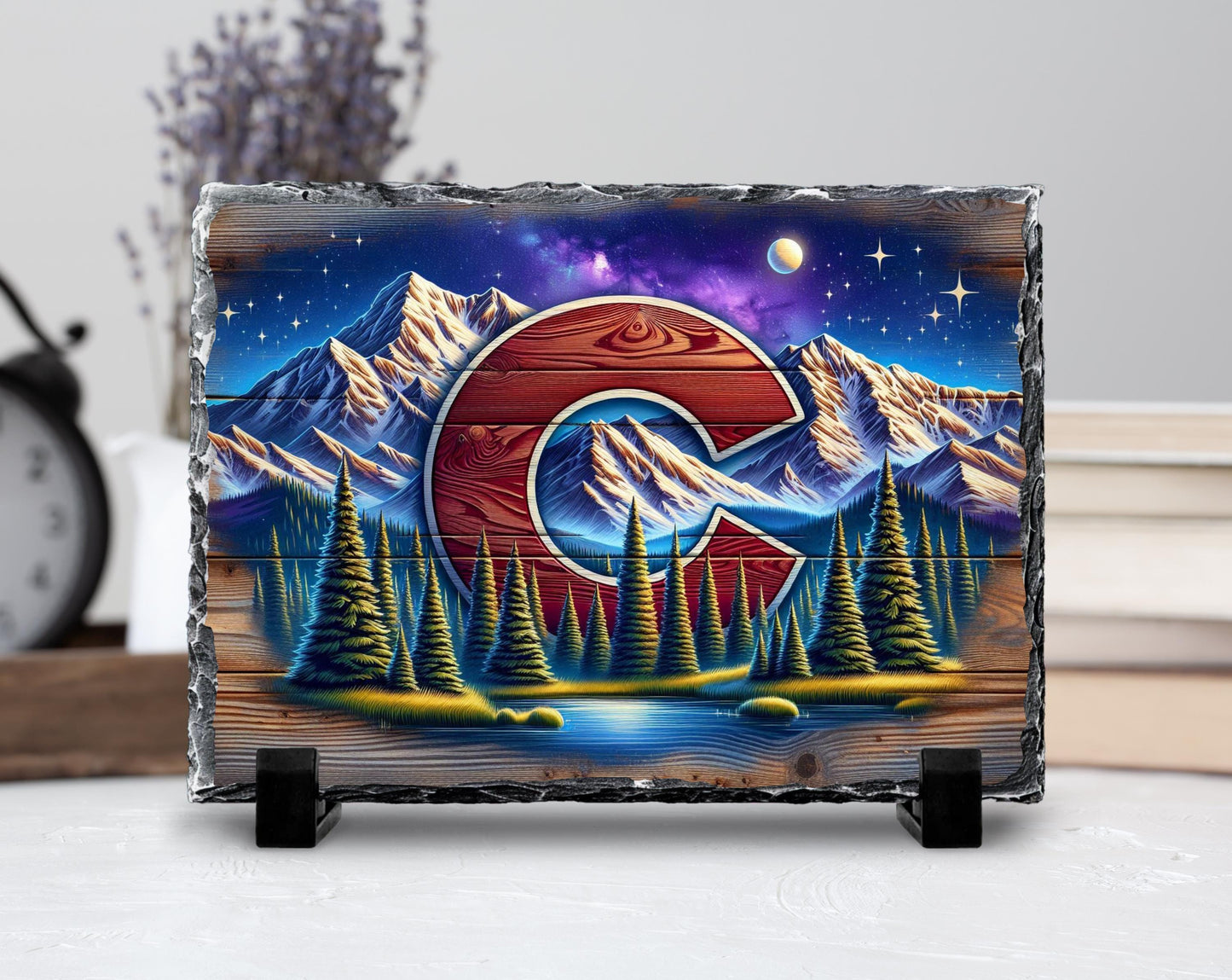 Colorado Slate Sign - Rustic Holiday Decor | Handcrafted Natural Slate Stone - product dimensions and specifications