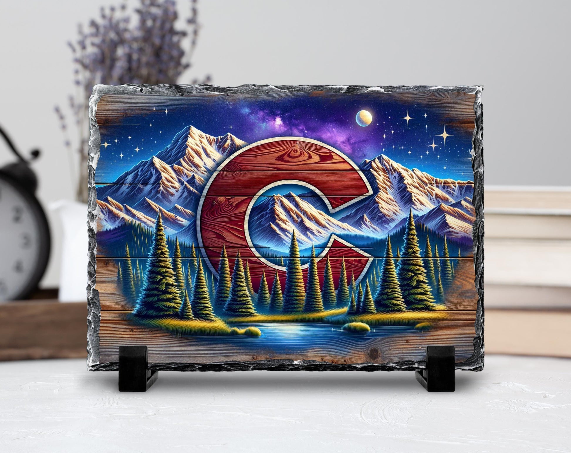 Colorado Slate Sign - Rustic Holiday Decor | Handcrafted Natural Slate Stone - product dimensions and specifications