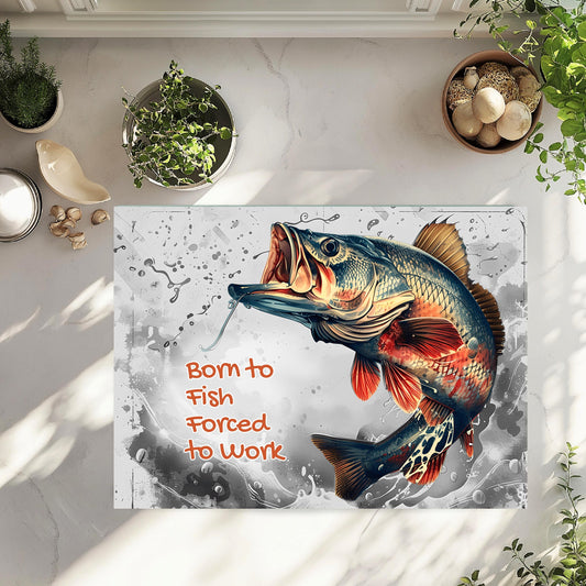 Born To Fish Tempered Glass Cutting Board 11x15 Kitchen Art - Perfect Fishing Gift for Dad or Him