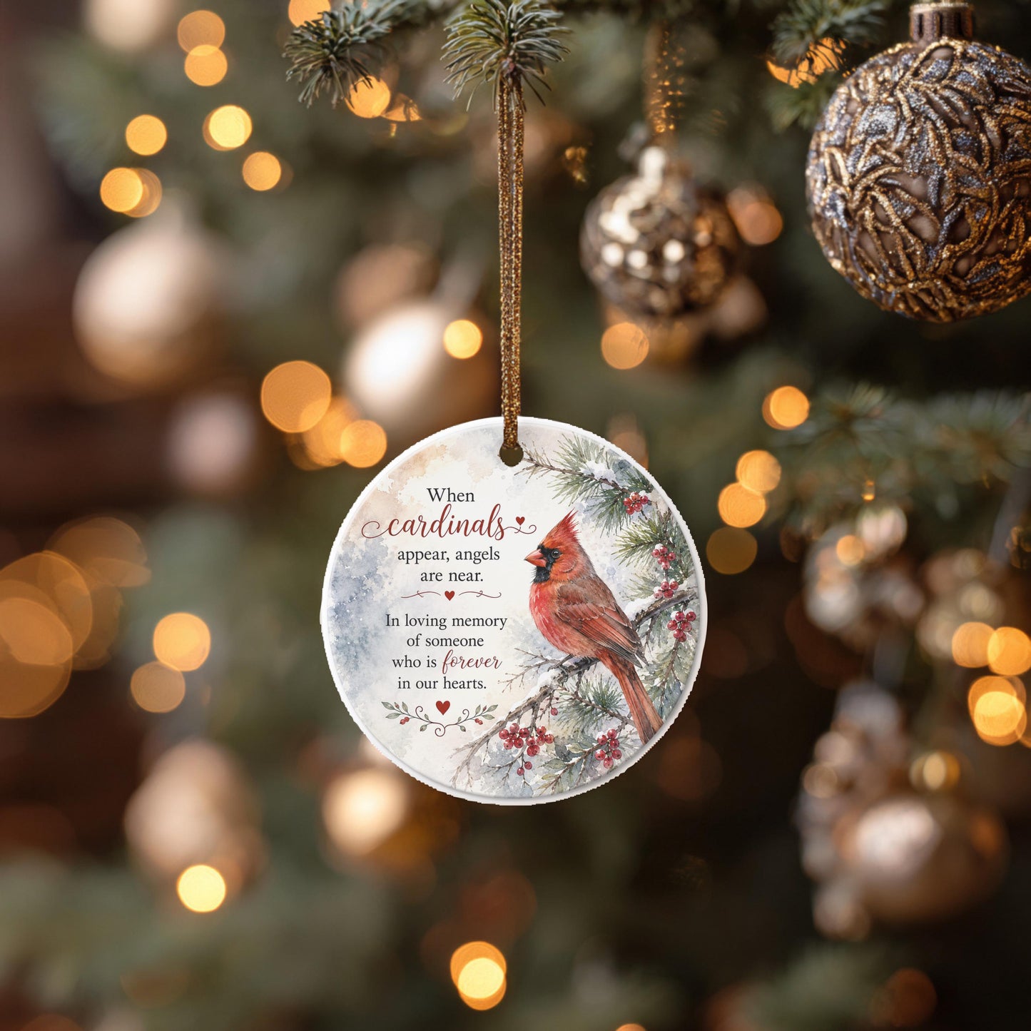 Cardinal Memorial Ornament, Ceramic, Angels Are Near Verse, Keepsake