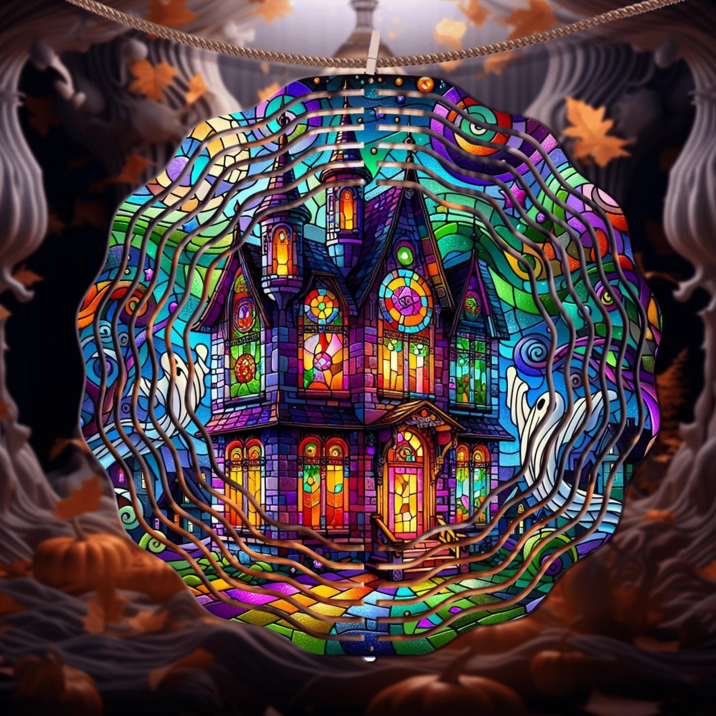 Haunted House Wind Spinner - Colorful Aluminum Halloween Outdoor Decoration
