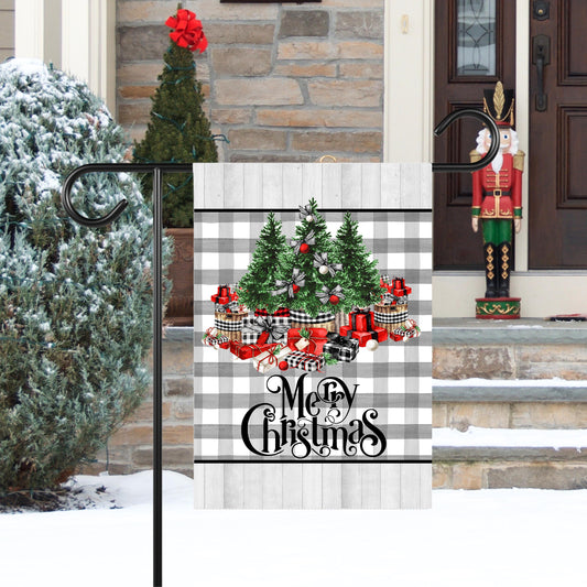 Double-Sided Buffalo Plaid Christmas Garden Flag - 12x18 Inch Holiday Decor