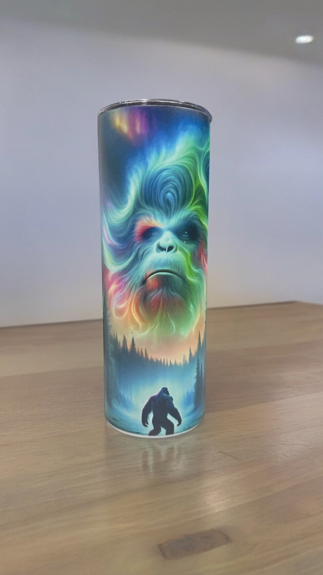 Bigfoot Northern Lights Tumbler, Unique Gifts for Men, Glow in The Dark Tumbler