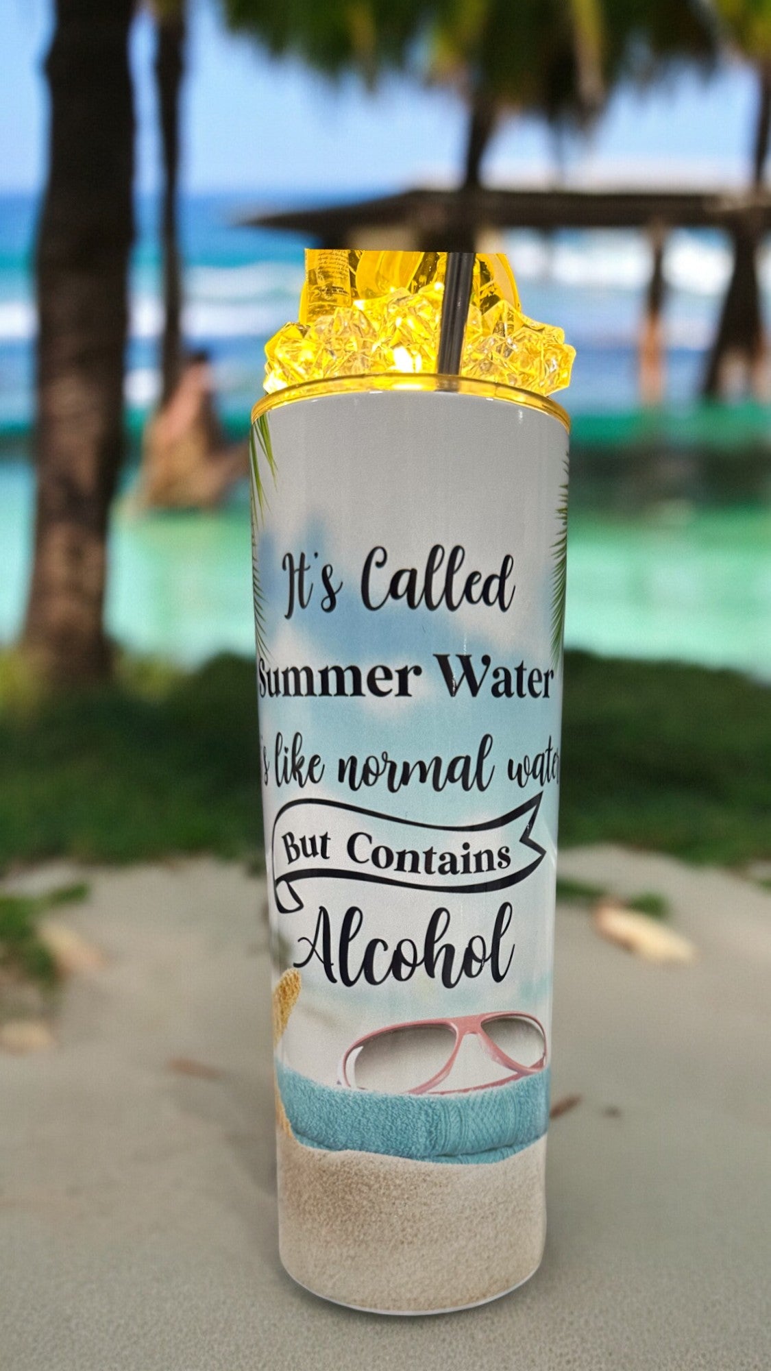 3D Summer Drink Ice Tumbler, Summer Water Tumbler, Alcohol Tumbler, Tumbler with Toppers