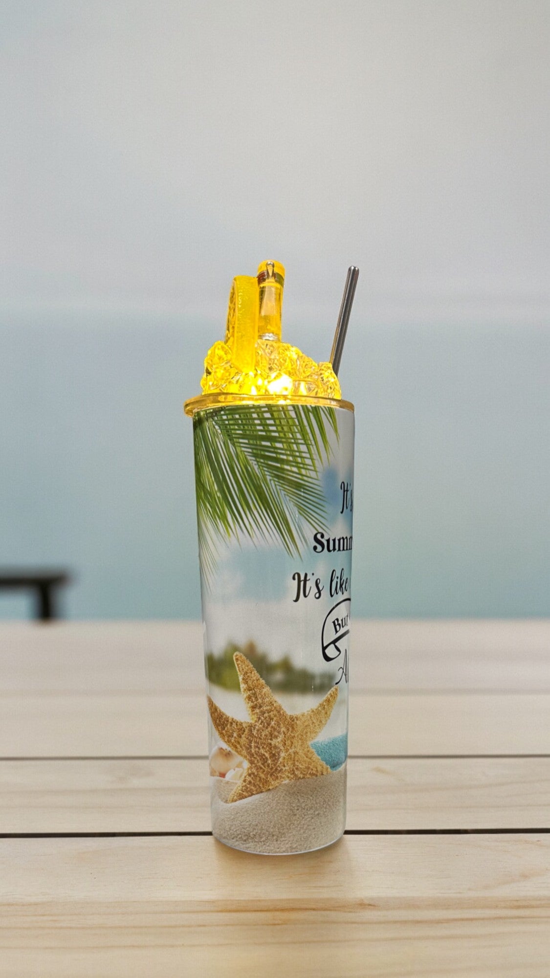 3D Summer Drink Ice Tumbler, Summer Water Tumbler, Alcohol Tumbler, Tumbler with Toppers