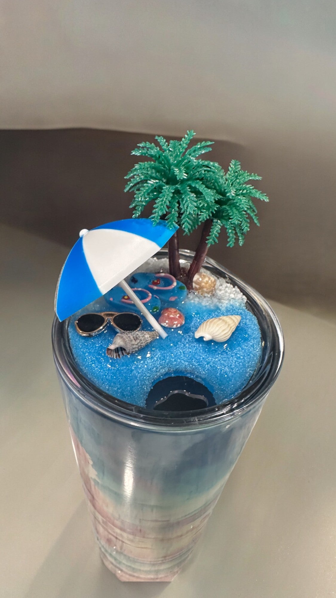 3d Lid Beach Tumbler, Summer Tumbler with Topper, Beach Lover Gift