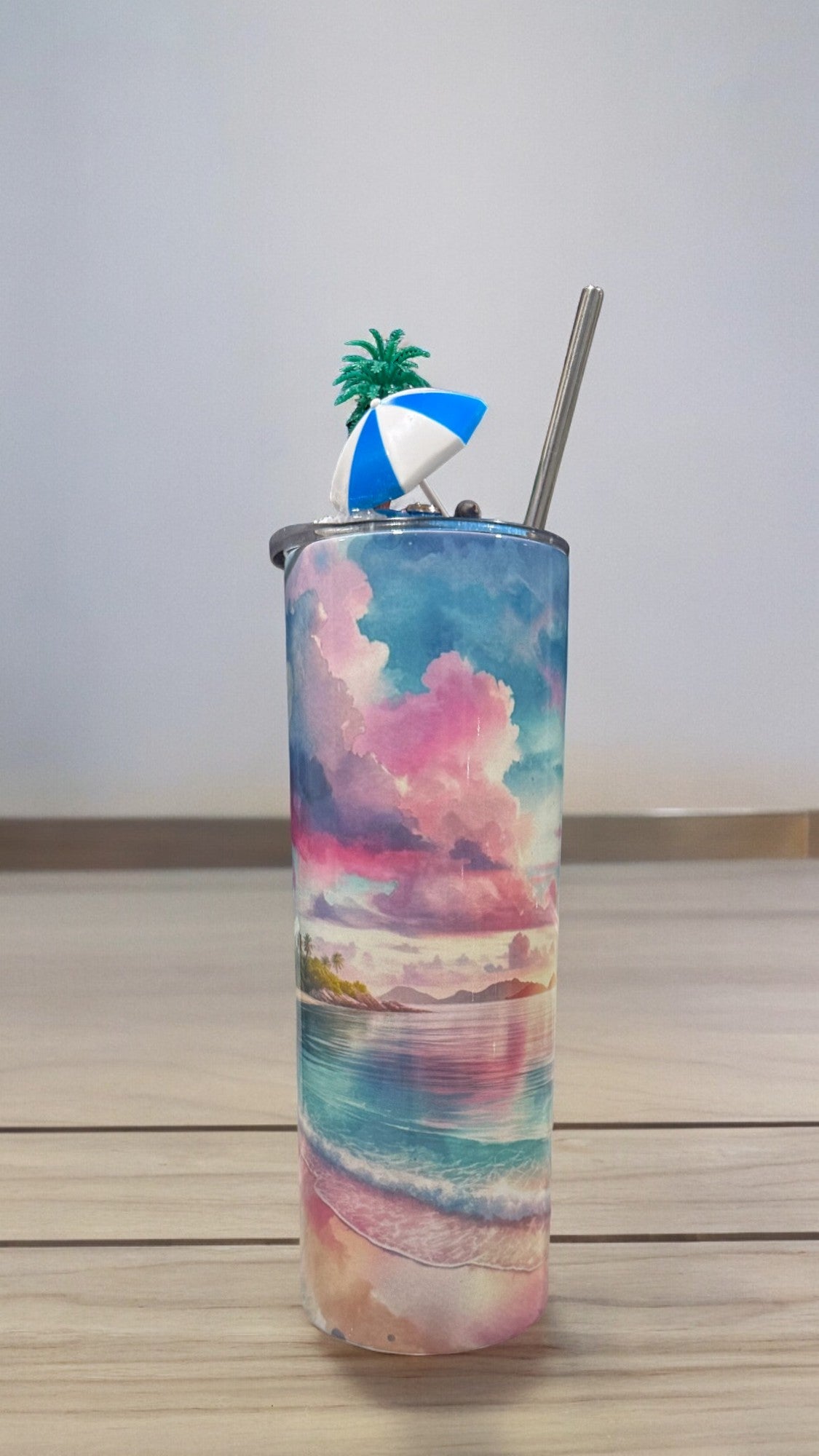 3d Lid Beach Tumbler, Summer Tumbler with Topper, Beach Lover Gift