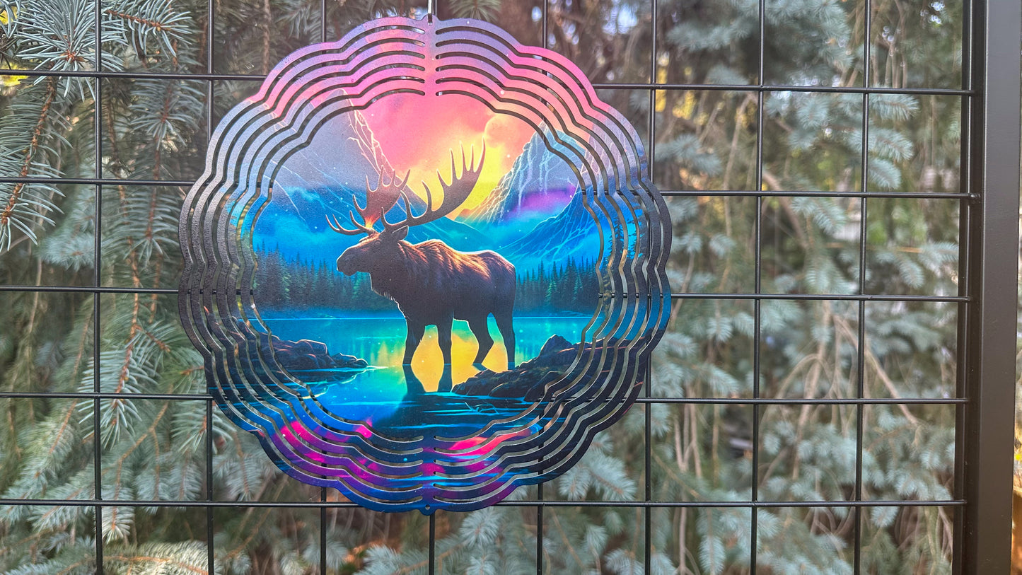 Moose Northern Lights Wind Spinner, 10'in 3D Wind Spinner