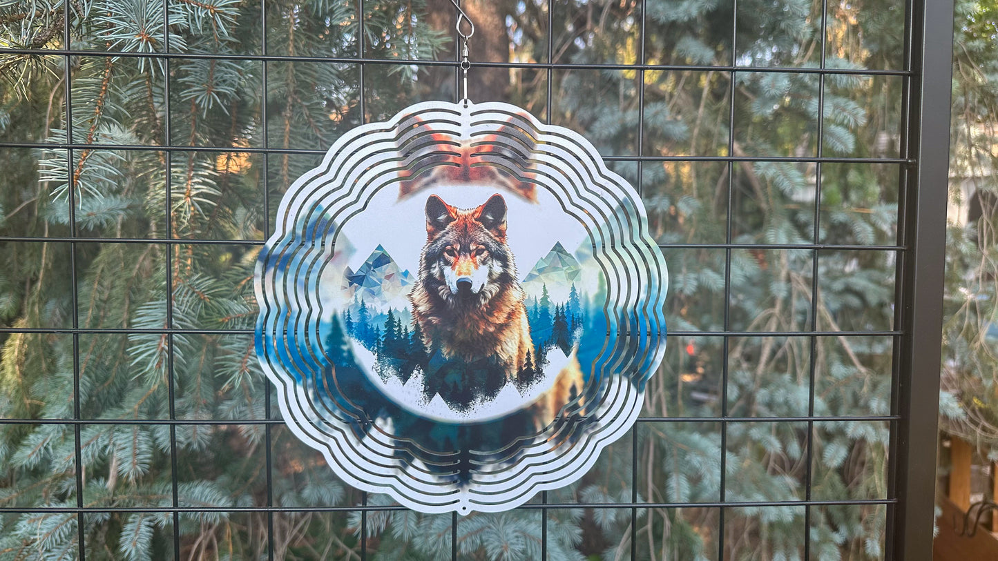 Wolf In The Mountains Wind Spinner, 10'in 3D Wind Spinner